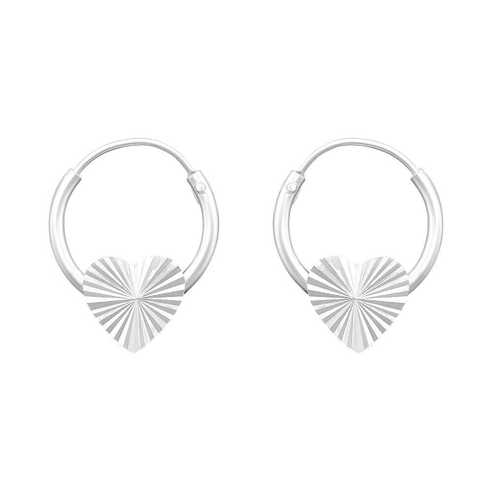 Sterling Silver Heart Hoop Earrings 12mm Sunburst Detail